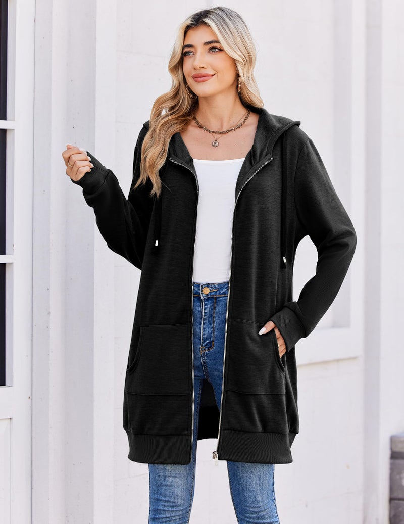 Zeagoo Women's Longline Hooded Sweatshirt / Hoodie Tunic With Fleece,Black,X-Large - Image 4